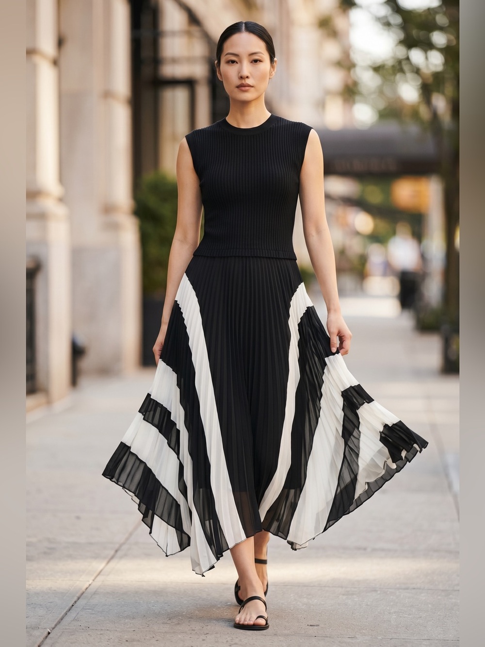 Elegant Black and White Women's Dress